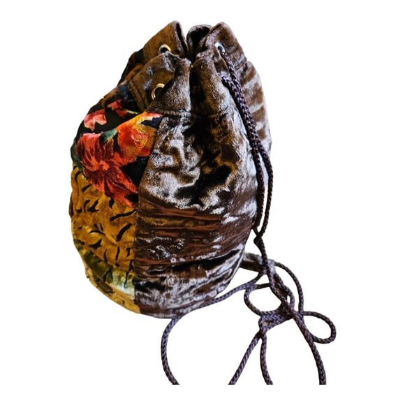 Brown & Orange Patchwork Velour Backpack / sack main image 4